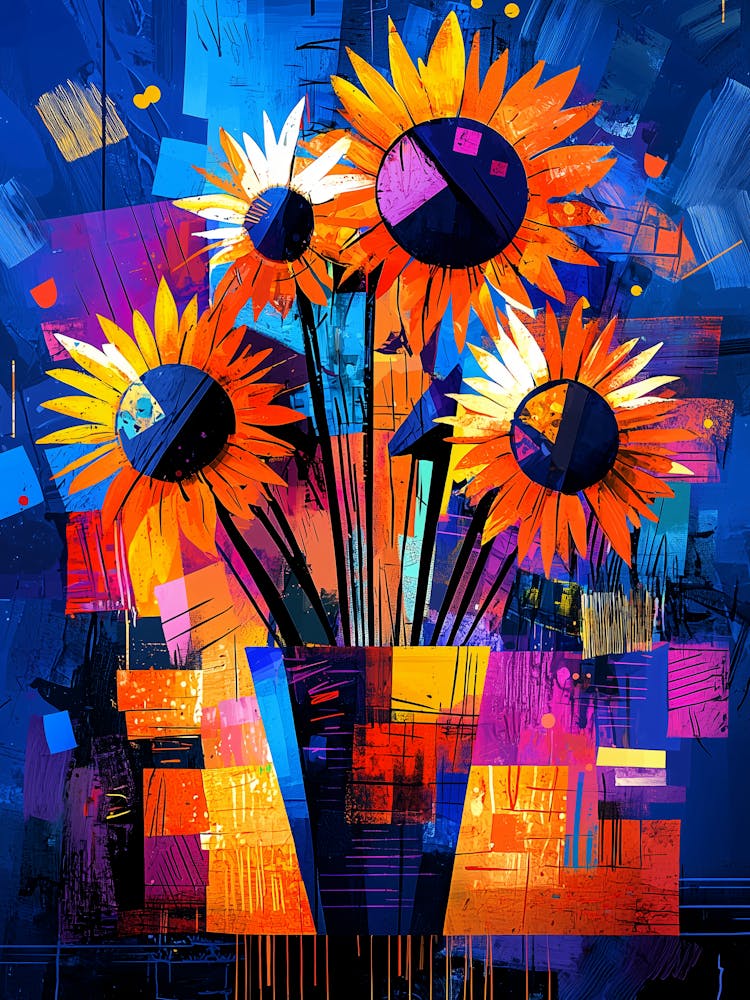 Sunflowers – Van Gogh Reimagined Vibrant Abstract Poster