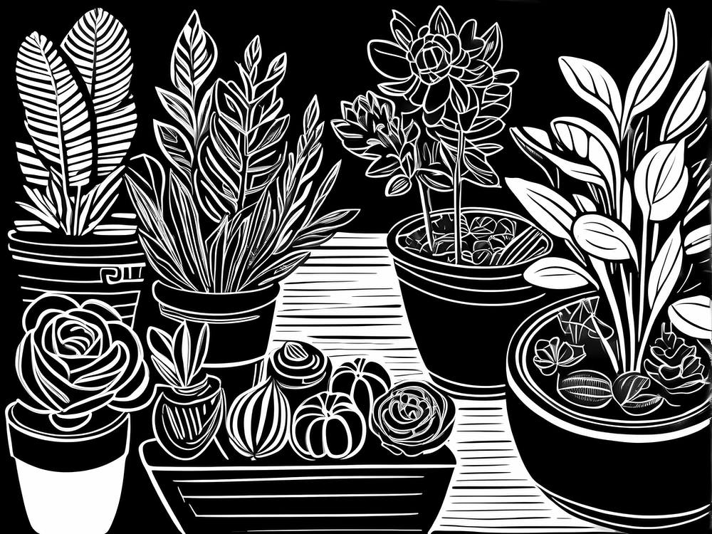 Lion cut inspired Black and white Garden plants & flowers art, Gardening art, Garden 205