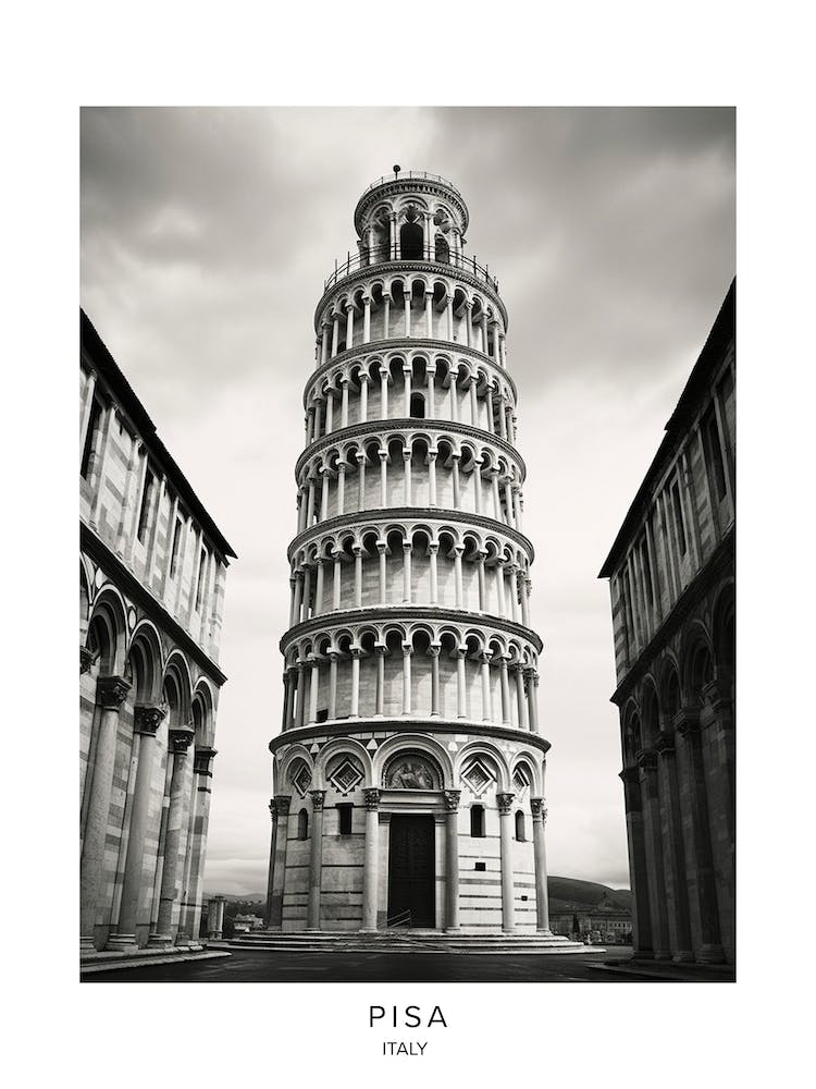 Poster Of Pisa, Italy, Black And White Analogue Photography 4