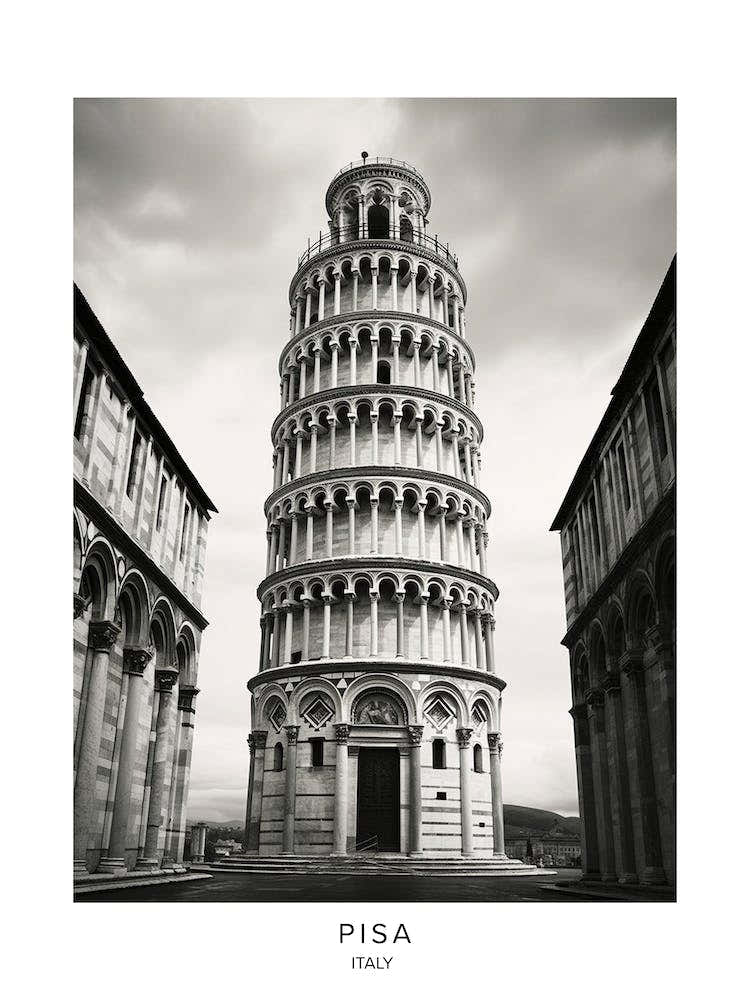 Poster Of Pisa, Italy, Black And White Analogue Photography 4