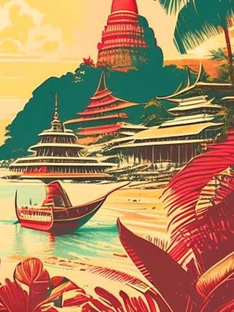 Phuket Thailand Vintage Sketch Tropical Destination