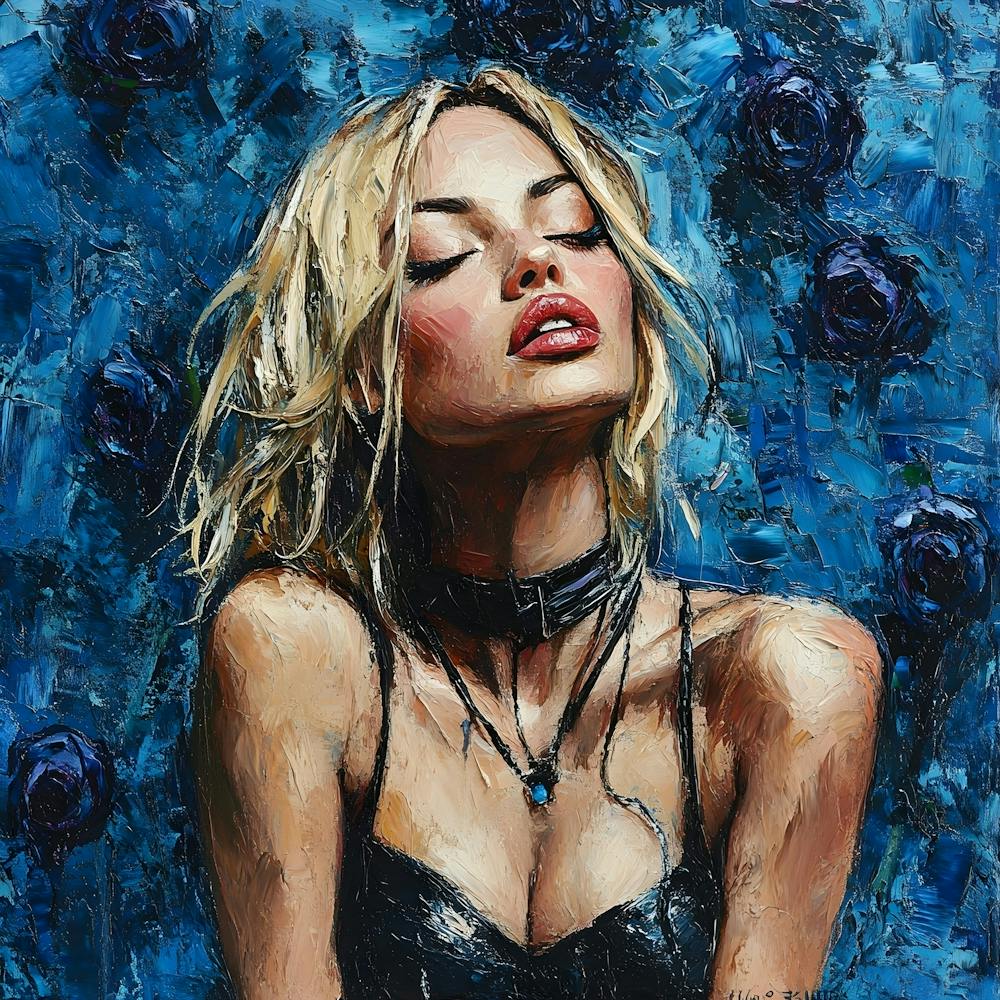 Femme Blonde Punk et Roses Bleues 1