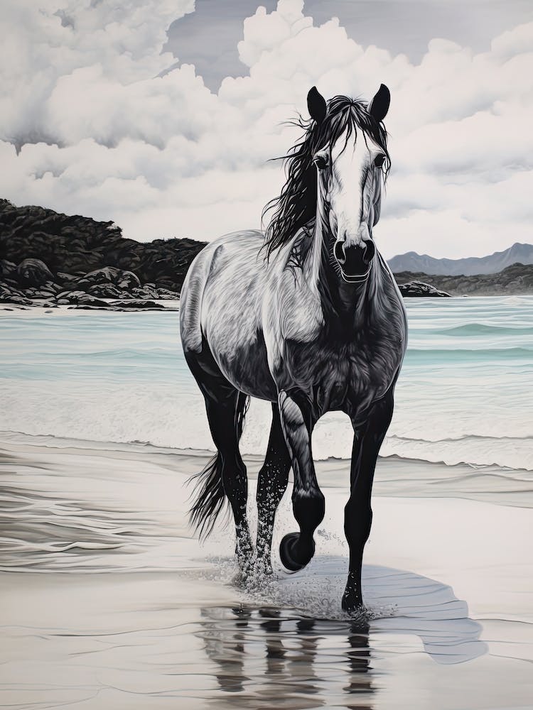 A Horse Oil Painting In Lopes Mendes Beach, Brazil, Portrait 1