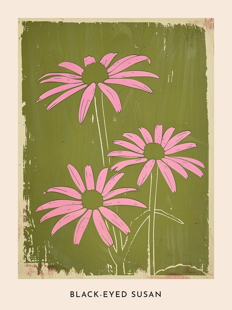 Pink & Green Black Eyed Susan Flower Poster