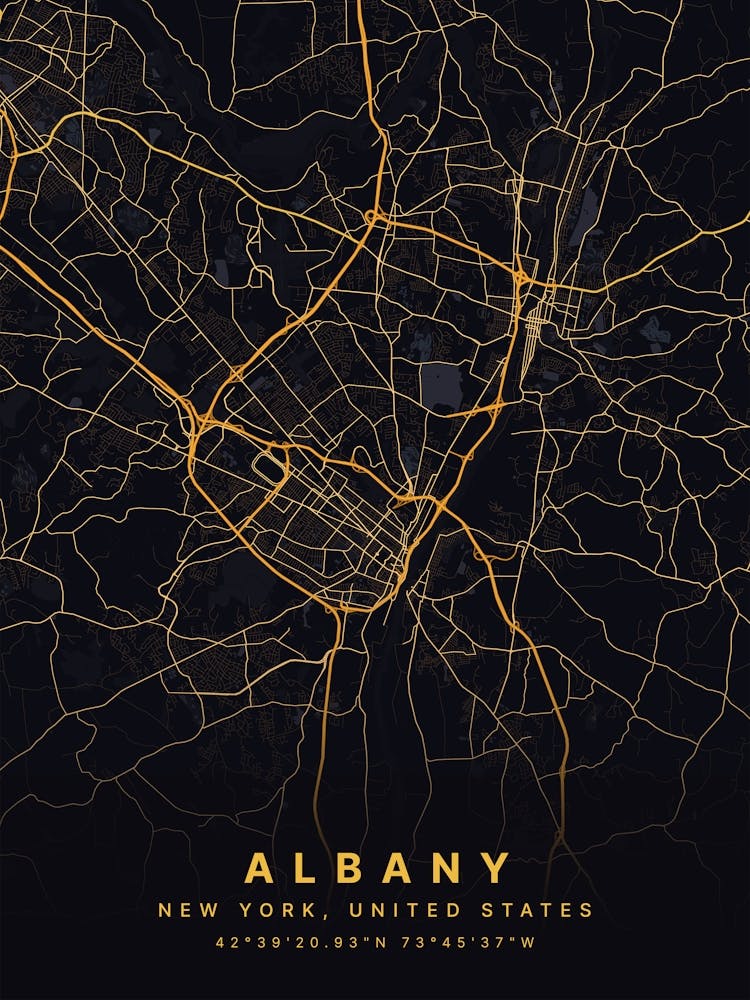 Albany New York NYC Black And Gold Map