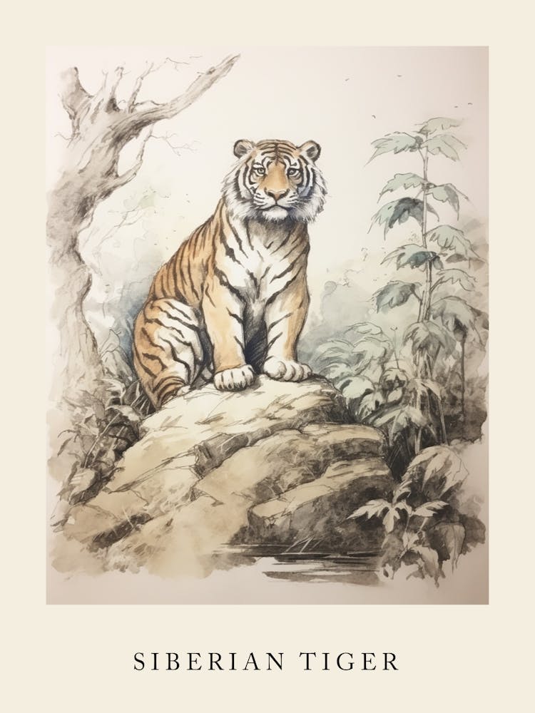 Beatrix Potter Inspired  Animal Watercolour Siberian Tiger 1