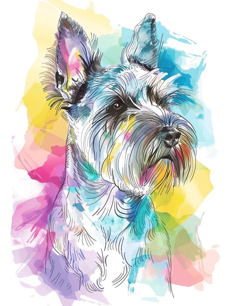 Pastel Miniature Schnauzer Dog Watercolour Line Illustration 4