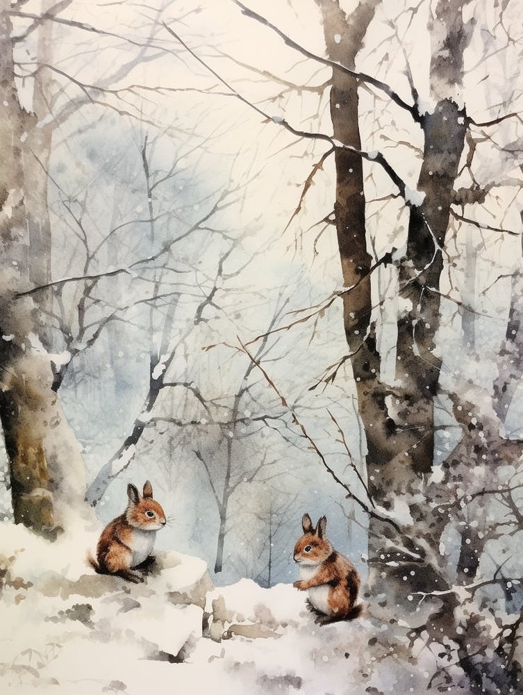 Winter Watercolour Gray Squirrel 3