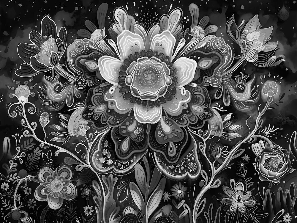 Schwarz-Weißes Blumengemälde 2