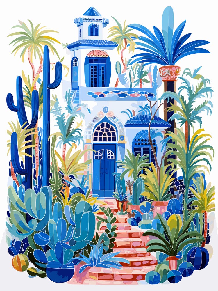 Jardin Majorelle Morocco Modern Blue Illustration 7