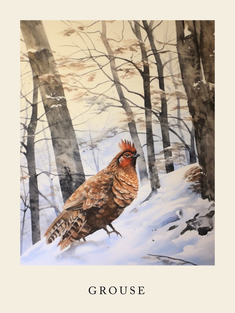 Winter Watercolour Grouse 3 Poster