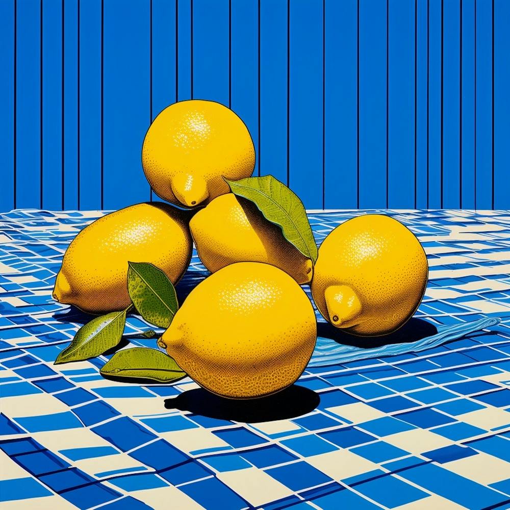 Lemons Blue Checkerboard
