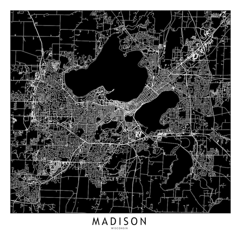 Madison Black And White Map Square