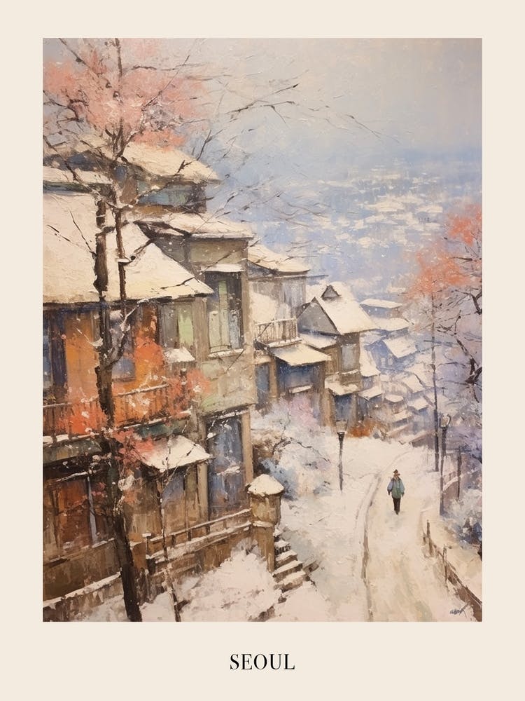 Affiche de Peinture Hivernale Vintage Séoul Corée du Sud