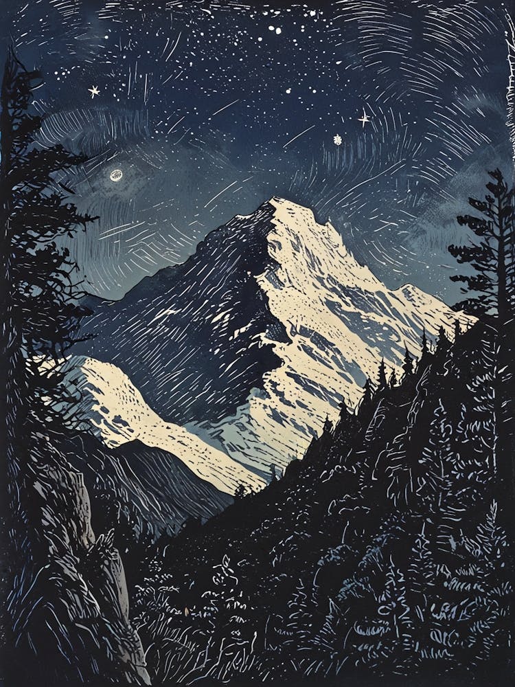 Starry Night Over Mount Rainier