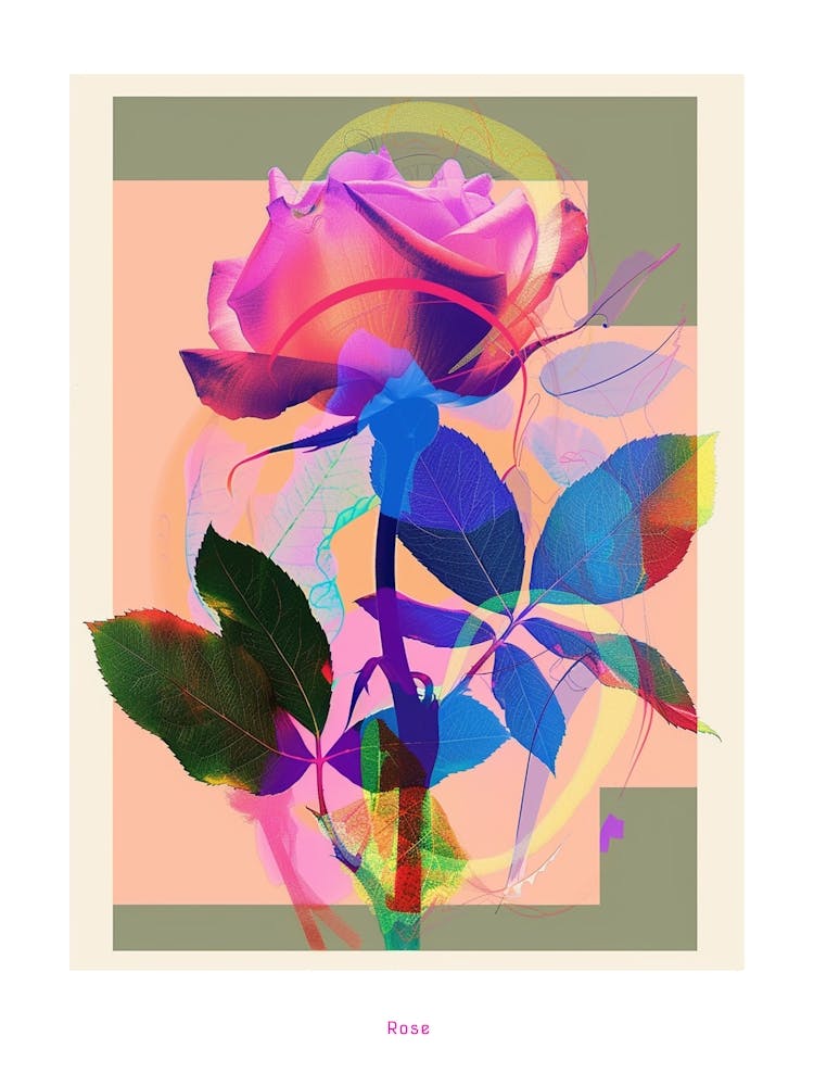 Rose 8 Neon Blumen Collage Poster
