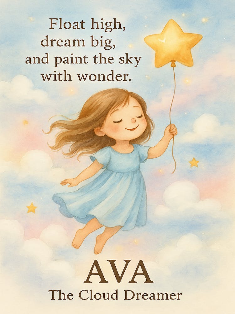 Ava – The Cloud Dreamer Inspirational Watercolor Wall Art for Kids Room