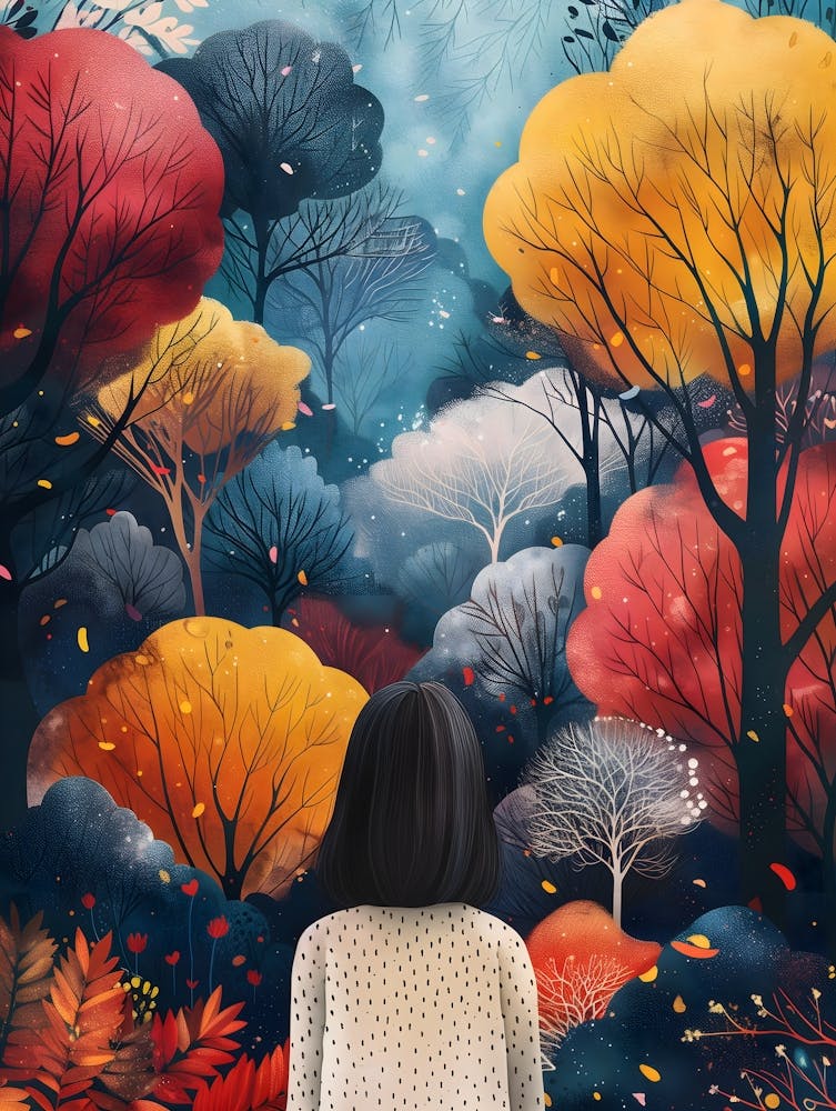 Autumn Forest, Vibrant, Bold Colors, Pop Art