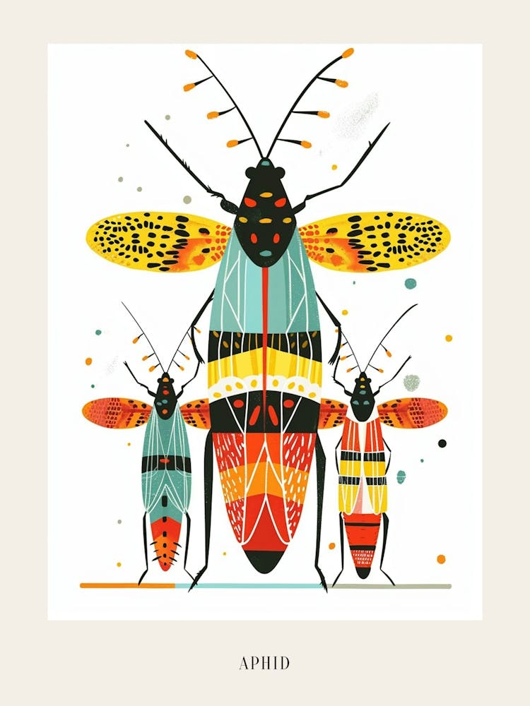 Colourful Insect Illustration Aphid 1 Poster