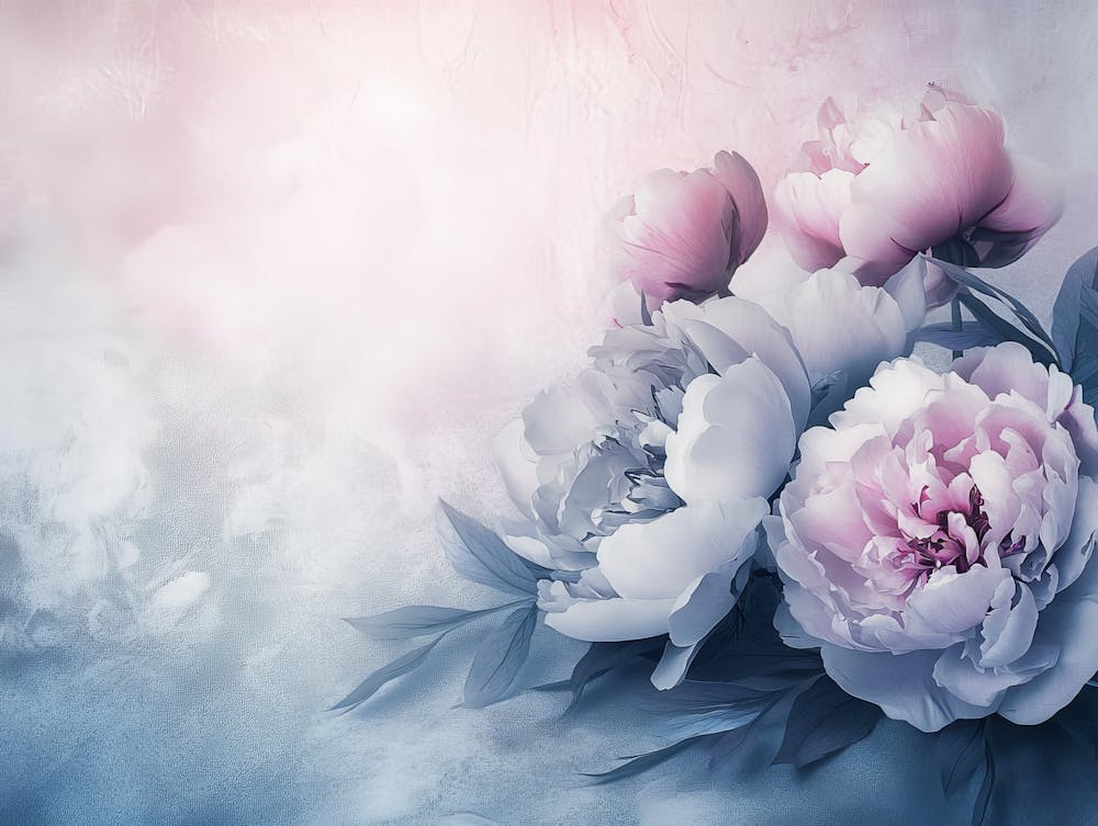 Blooming Peonies on Abstract