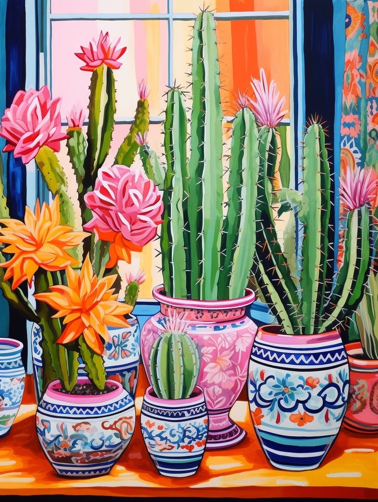 Cactus Painting Maximalist Still Life Chamaecereus Silvestrii Cactus 2