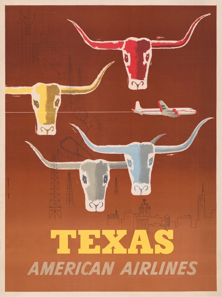 Texas American Airlines Vintage Poster