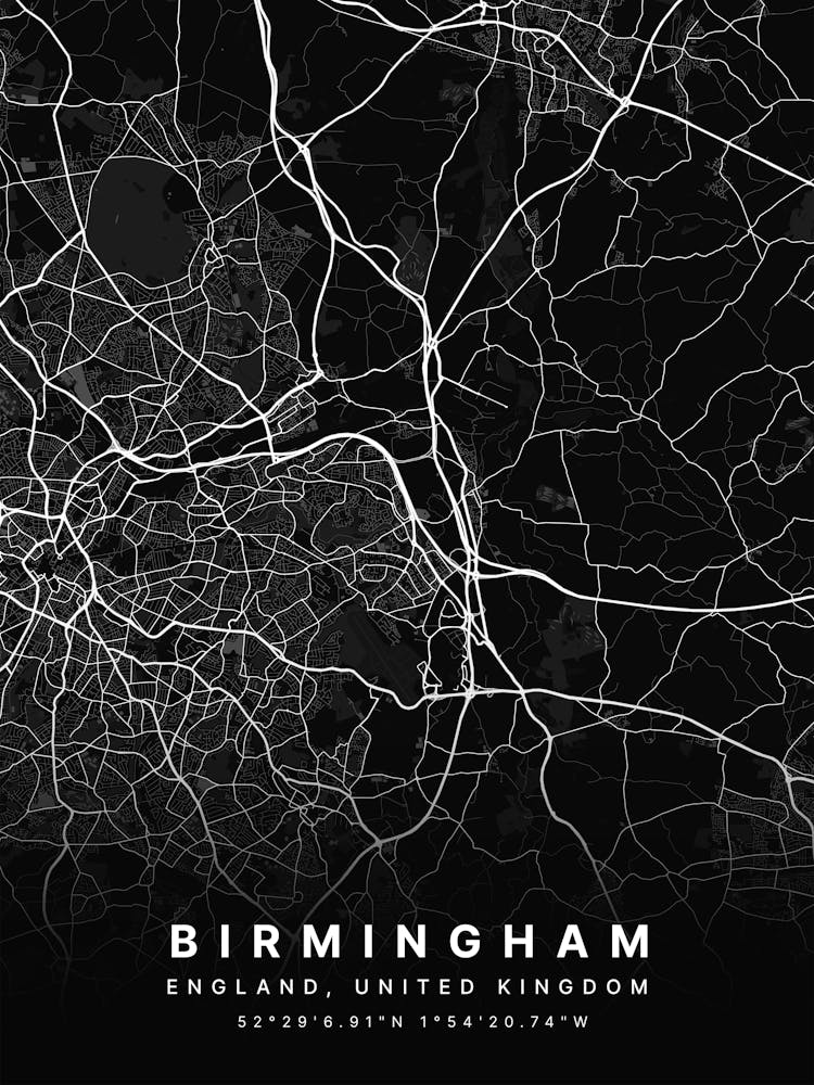 Birmingham England Black Map