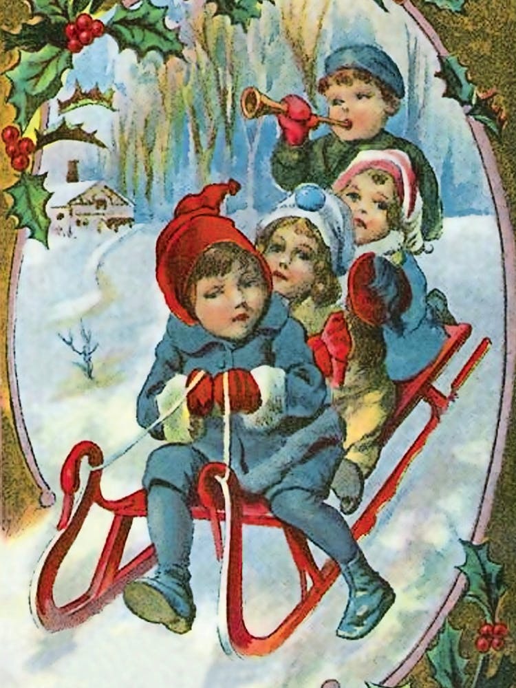 Kids Are Sledding In A Snow