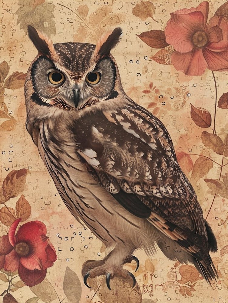 Collared Scops Owl Japanese Painting 1