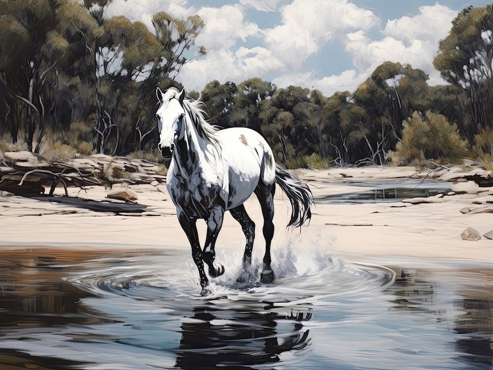 A Horse Oil Painting In Hyams Beach, Australia, Landscape 2