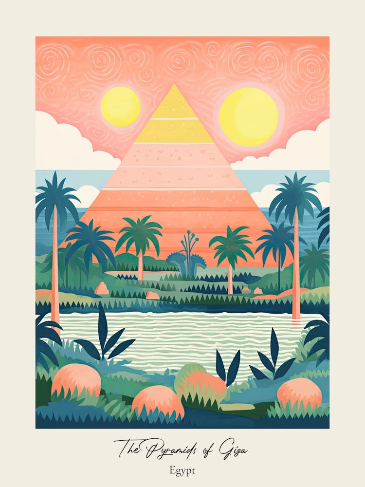 The Pyramids Of Giza Egypt Illustration botanique mignonne de voyage 3 Affiche