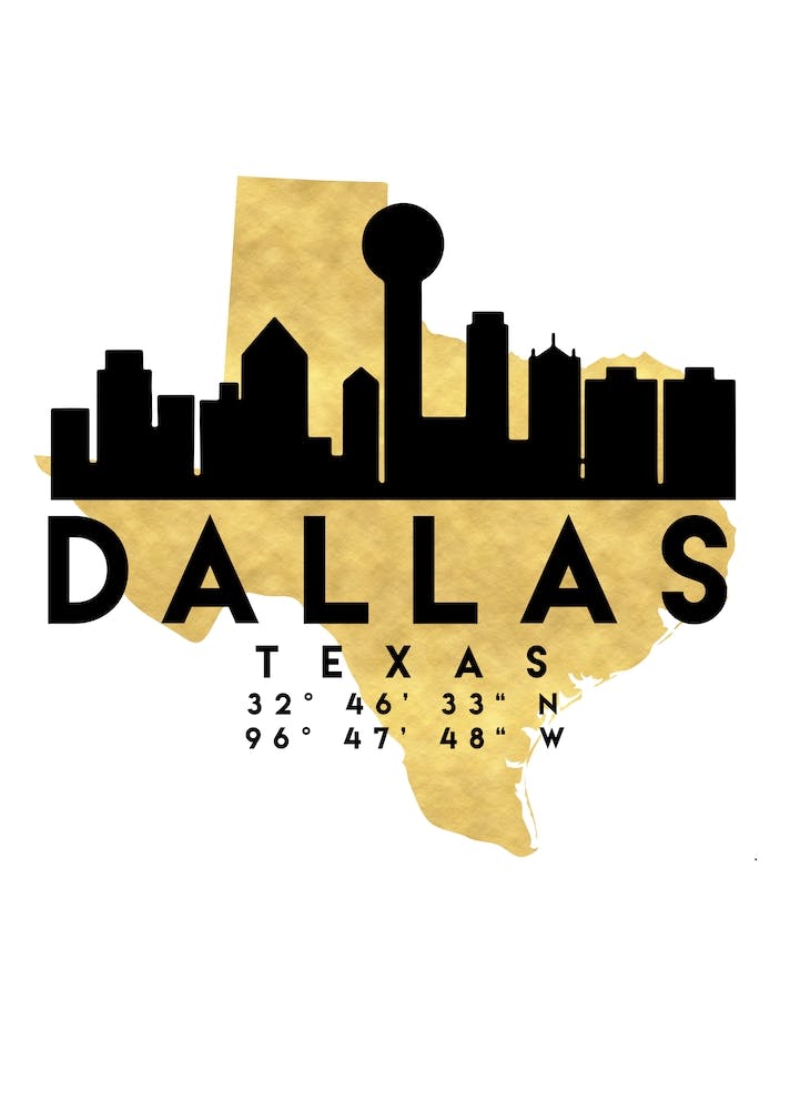 Dallas Texas Silhouette City Skyline Map