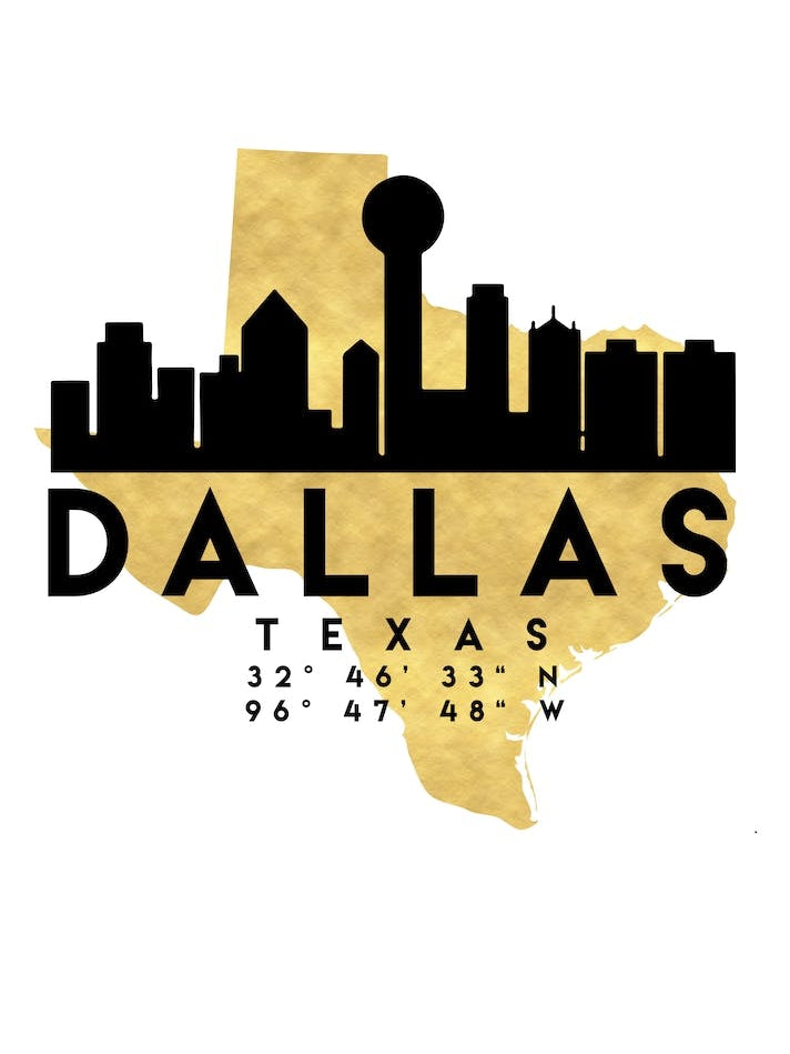 Dallas Texas Silhouette City Skyline Map