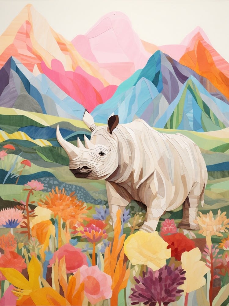 Colourful Rhino With Plants 6