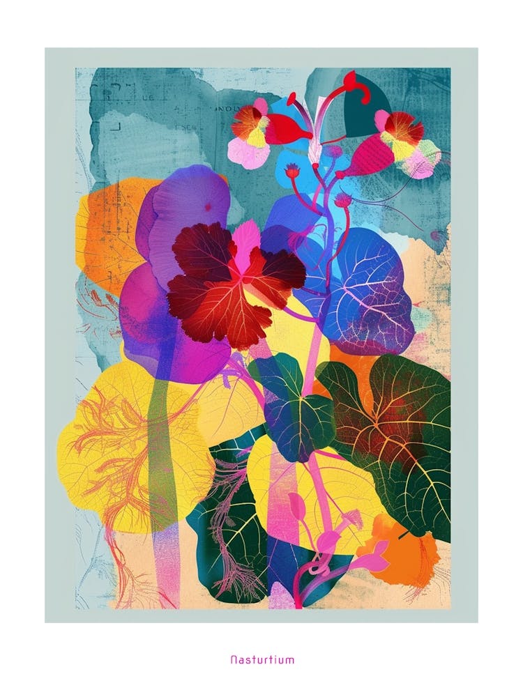 Nasturtium 1 Neon Flower Collage Poster