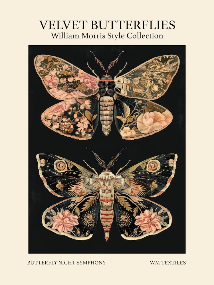 Velvet Butterflies Collection Butterfly Night Symphony William Morris Style 10
