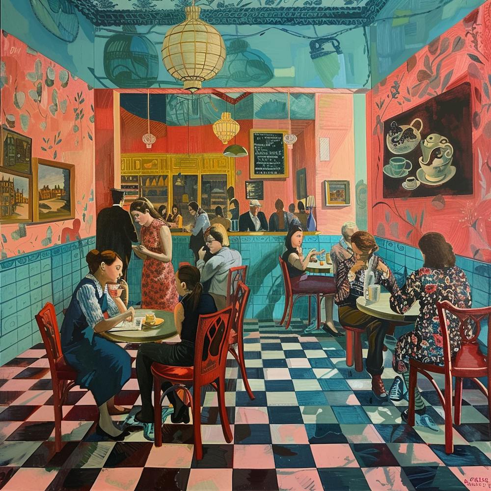 David Hockney Stil. Britische Teestuben-Serie 1