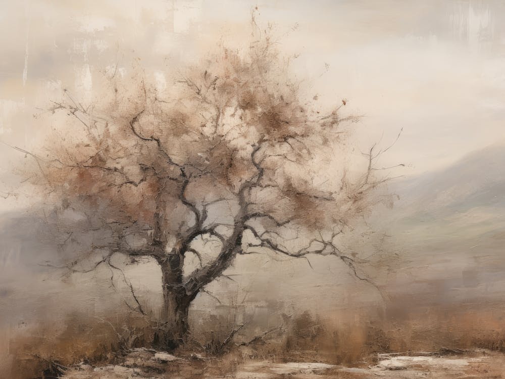 Autumn Tree Landscape Beige Painting