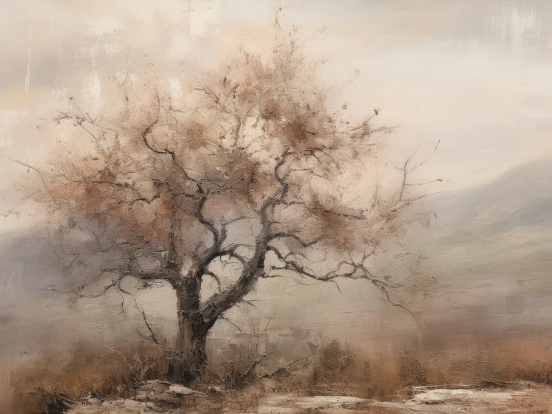 Autumn Tree Landscape Beige Painting