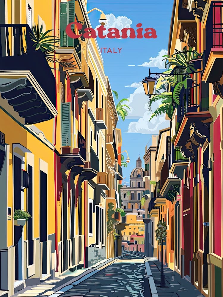 Catania Italy Streetview Travel Art Illustration