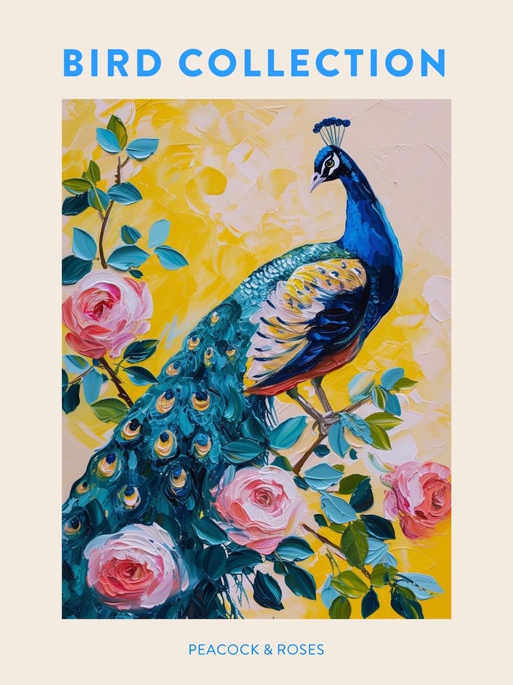 Peacock With The Roses Painting 1 Poster