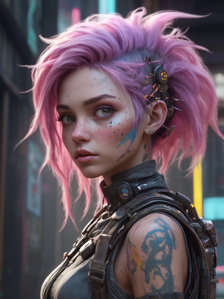 Cyberpunk Girl With Pink Hair