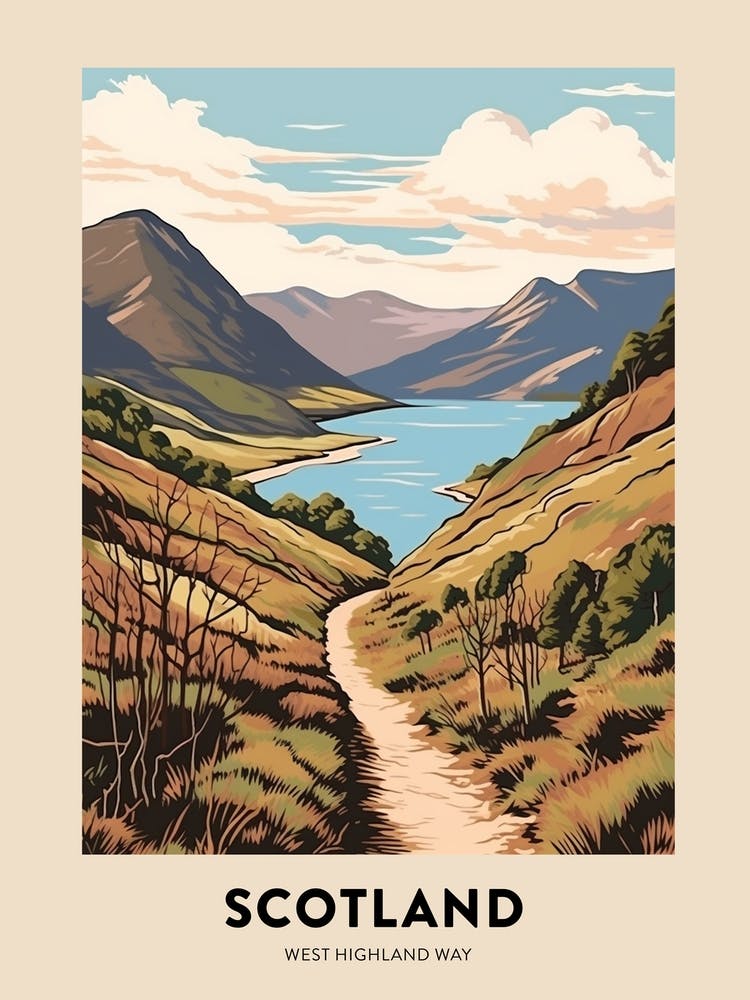 West Highland Way Scotland 3 Vintage Hiking Travel Poster