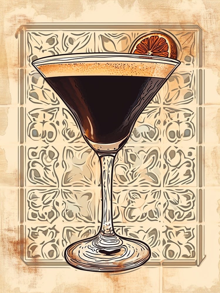 Espresso Martini Watercolour Linework Illustration 1