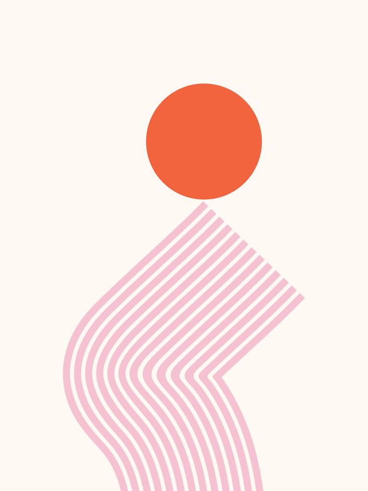 Geometric Lines Sun Rainbow Balance Playful Abstract in Pink Red Beige 1