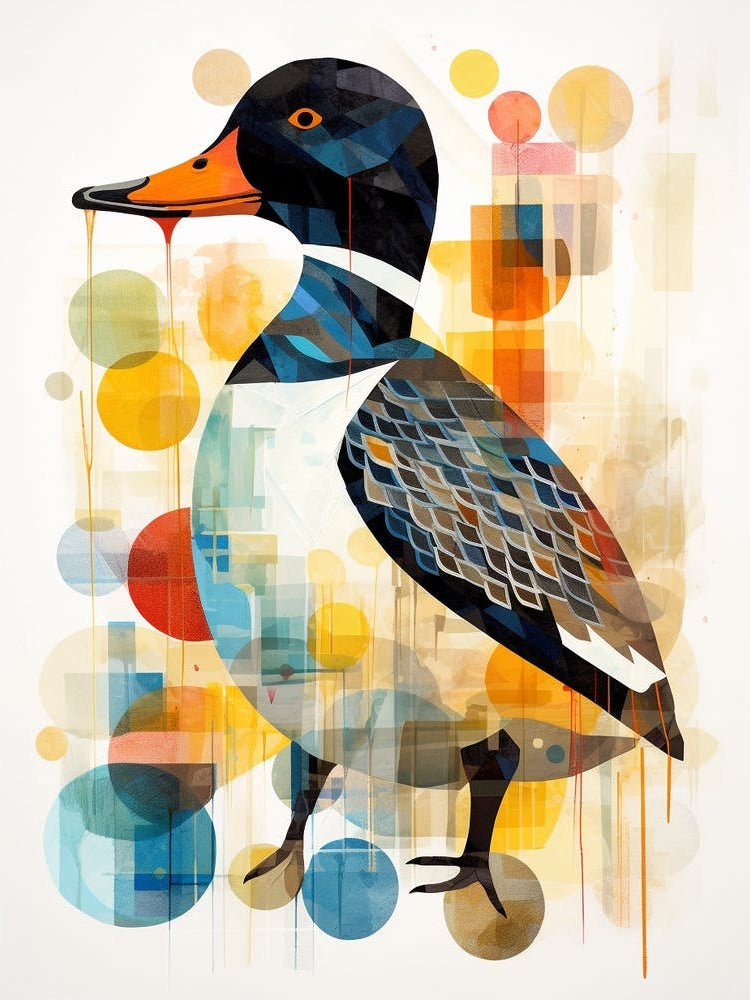 Bird Painting Collage Mallard Duck 3