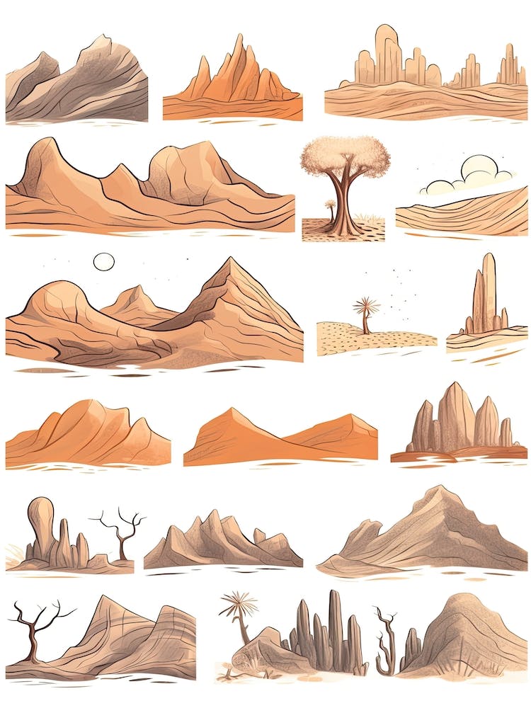 Hand Drawn Desert Line Art 2