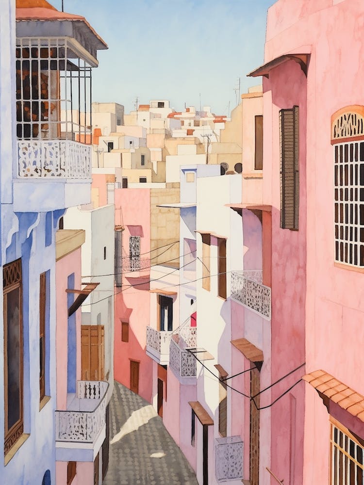 Tangier Morocco 7 Vintage Pink Travel Illustration