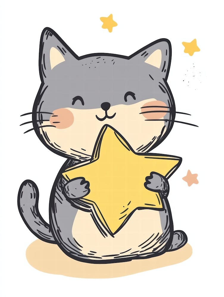 Cute Cat With Star. Generated AI. Wall