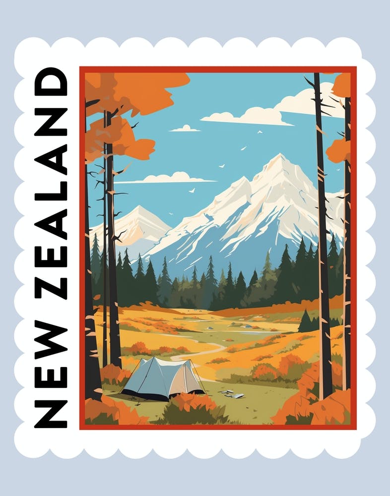 New Zealand 2 Travel Stamp Poster